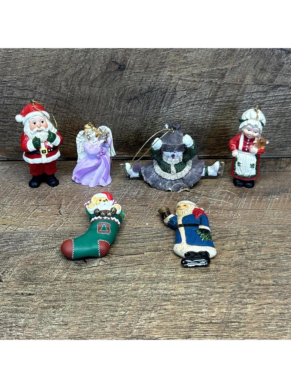 vintage christmas ornaments lot-Santa/Mrs. Clause/Stocking/Snowman/Angel